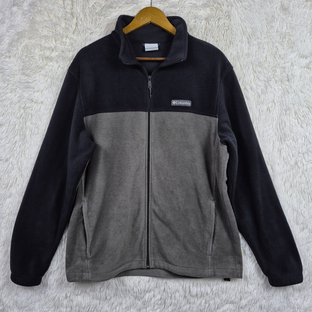 Columbia Mens Full Zip Steens Mountain Fleece Jacket Large Black Gray Midweight